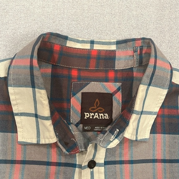 [M]Prana Red/Green Plaid L/S Cotton Button Shirt - Picture 3 of 5